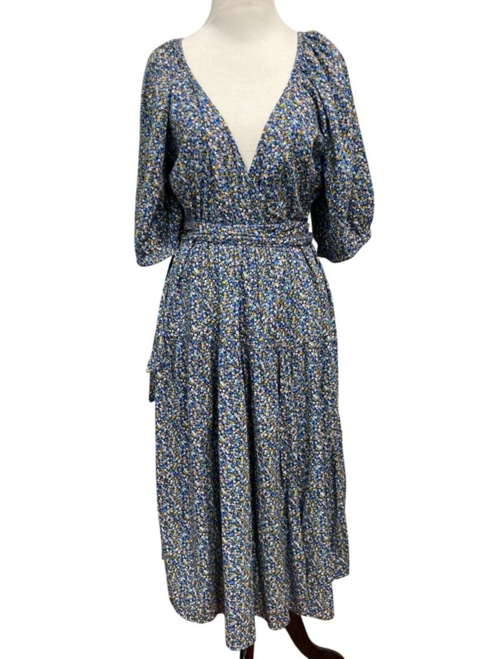 Old Navy Floral Romantic Midi Dress M Boho Tiered Cottagecore Milkmaid Country